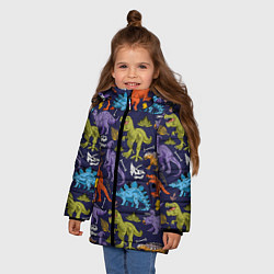 Куртка зимняя для девочки Мультяшные динозавры, цвет: 3D-светло-серый — фото 2