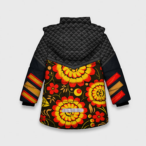 Зимняя куртка для девочки Хохлома: ягоды-листья-цветы / 3D-Светло-серый – фото 2