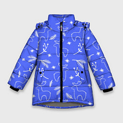 Куртка зимняя для девочки Синий рождественский принт с оленями, цвет: 3D-светло-серый