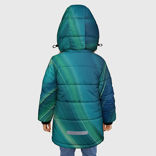 Зимняя куртка для девочки Сине-зелёная жидкая текстура - нейросеть / 3D-Черный – фото 4