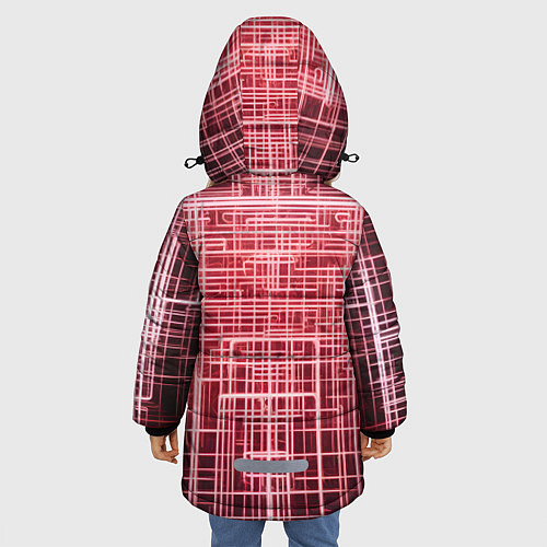 Зимняя куртка для девочки Красные неоновые полосы киберпанк / 3D-Черный – фото 4