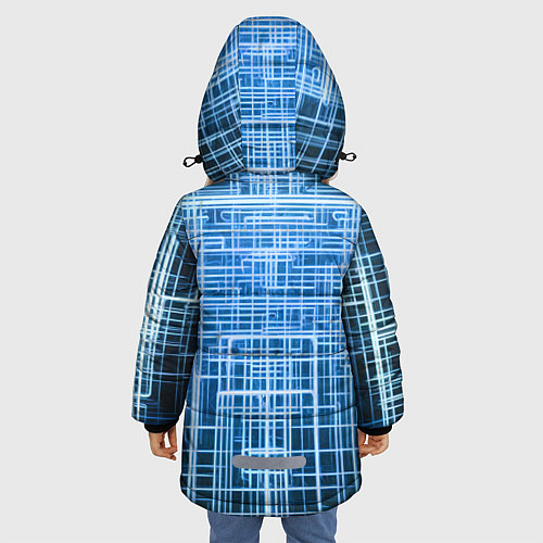 Зимняя куртка для девочки Синие неоновые полосы киберпанк / 3D-Черный – фото 4