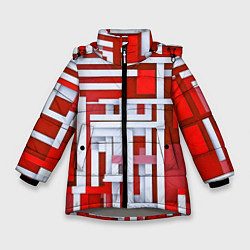 Зимняя куртка для девочки Полосы на красном фоне