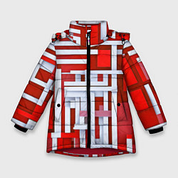 Куртка зимняя для девочки Полосы на красном фоне, цвет: 3D-красный