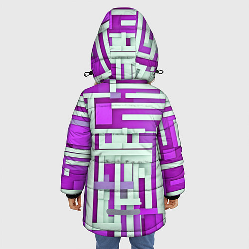 Зимняя куртка для девочки Полосы на фиолетовом фоне / 3D-Черный – фото 4