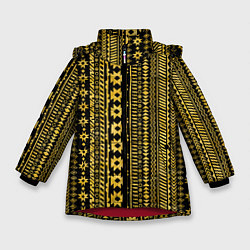 Куртка зимняя для девочки Африканские узоры жёлтый на чёрном, цвет: 3D-красный