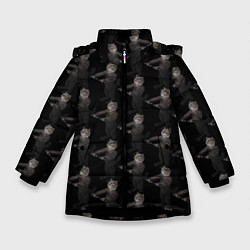 Куртка зимняя для девочки Коты с гантелями, цвет: 3D-черный