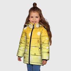 Куртка зимняя для девочки Снежинки и звезды на желтом, цвет: 3D-светло-серый — фото 2