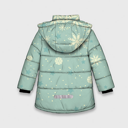 Зимняя куртка для девочки Снежинки и звезды на матно зеленем / 3D-Светло-серый – фото 2