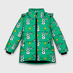 Куртка зимняя для девочки Рождественская санта змея, цвет: 3D-черный