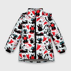 Куртка зимняя для девочки Смешные любящие кошки, цвет: 3D-светло-серый