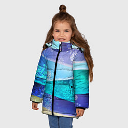 Куртка зимняя для девочки Абстрактный синий волнистый фон со снежинками, цвет: 3D-красный — фото 2