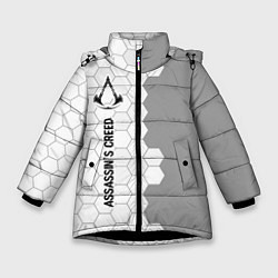 Куртка зимняя для девочки Assassins Creed glitch на светлом фоне по-вертикал, цвет: 3D-черный