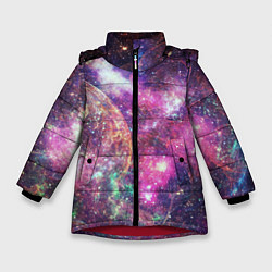 Куртка зимняя для девочки Пурпурные космические туманности со звездами, цвет: 3D-красный