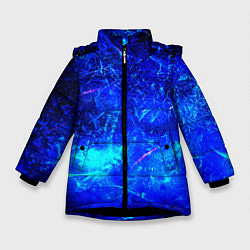 Куртка зимняя для девочки Синий лёд и снежинки, цвет: 3D-черный