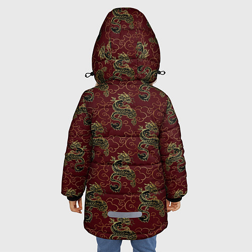 Зимняя куртка для девочки Азиатский стиль дракона / 3D-Черный – фото 4