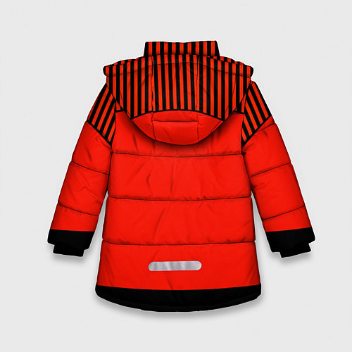 Зимняя куртка для девочки Оранжево черный комбинированный узор в полоску / 3D-Светло-серый – фото 2