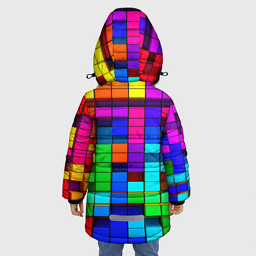 Зимняя куртка для девочки Радужный кубизм / 3D-Красный – фото 4