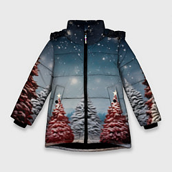 Куртка зимняя для девочки Волшебство зимней природы иней на деревьях, цвет: 3D-черный