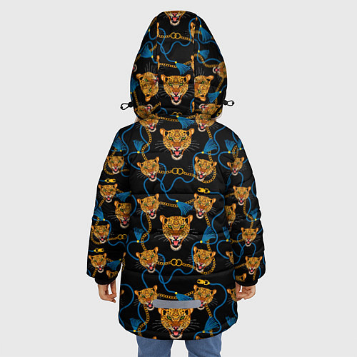 Зимняя куртка для девочки Золотая цепь с леопардами / 3D-Черный – фото 4