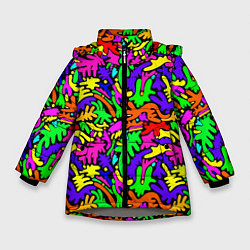 Куртка зимняя для девочки Яркие цветные каракули, цвет: 3D-светло-серый
