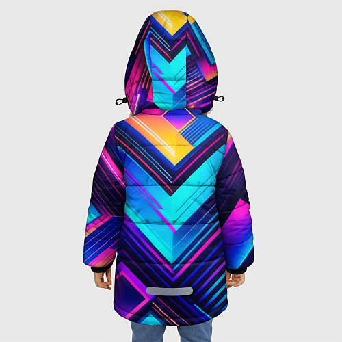 Зимняя куртка для девочки Геометрическая неоновая абстракция / 3D-Красный – фото 4