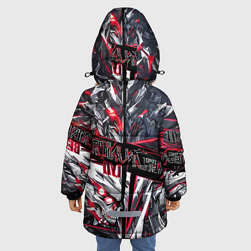 Зимняя куртка для девочки Киберпанк броня красная / 3D-Черный – фото 4
