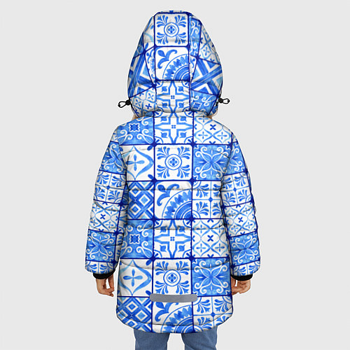 Зимняя куртка для девочки Голубая плитка из кухни / 3D-Красный – фото 4