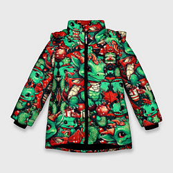 Куртка зимняя для девочки Зелёный деревянный дракончик, цвет: 3D-черный