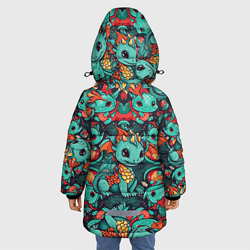 Зимняя куртка для девочки Драконы с ёлками / 3D-Черный – фото 4
