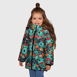 Куртка зимняя для девочки Драконы с ёлками, цвет: 3D-черный — фото 2