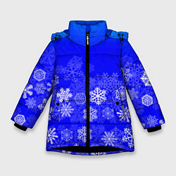 Зимняя куртка для девочки Снежинки на синем