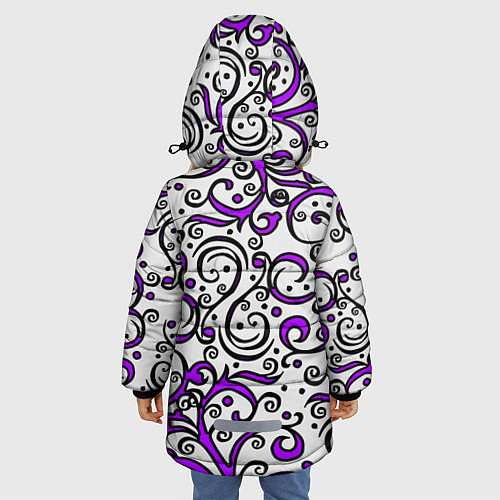 Зимняя куртка для девочки Фиолетовые кружевные узоры / 3D-Светло-серый – фото 4
