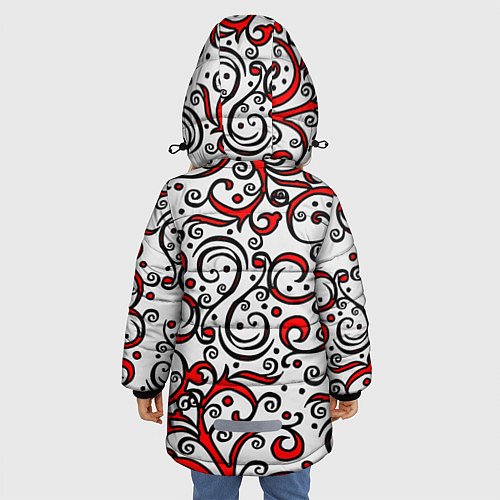 Зимняя куртка для девочки Красный кружевной узор / 3D-Черный – фото 4