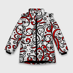 Куртка зимняя для девочки Красный кружевной узор, цвет: 3D-черный