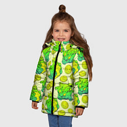 Куртка зимняя для девочки Круглые драконы с монетами, зеленый, цвет: 3D-светло-серый — фото 2
