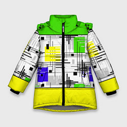 Зимняя куртка для девочки Узор из полос желтого и зеленого цвета