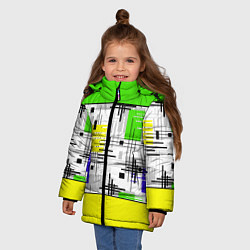 Куртка зимняя для девочки Узор из полос желтого и зеленого цвета, цвет: 3D-светло-серый — фото 2