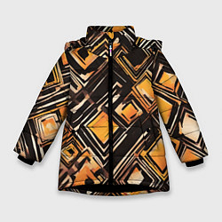 Куртка зимняя для девочки Жёлтые ромбы и линии, цвет: 3D-черный