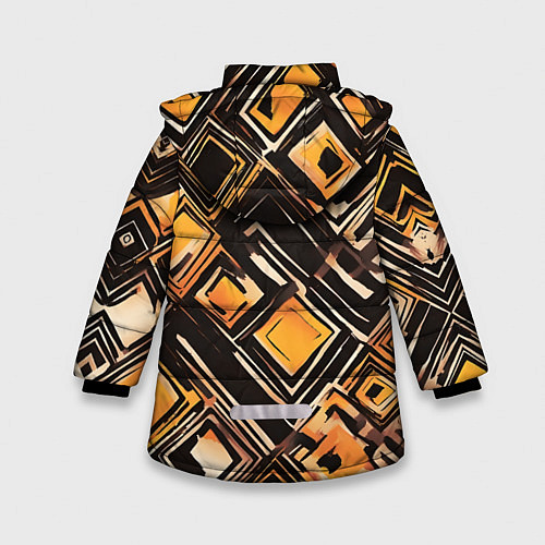 Зимняя куртка для девочки Жёлтые ромбы и линии / 3D-Светло-серый – фото 2