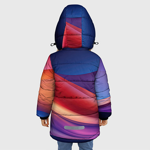 Зимняя куртка для девочки Абстрактные синие волны / 3D-Красный – фото 4