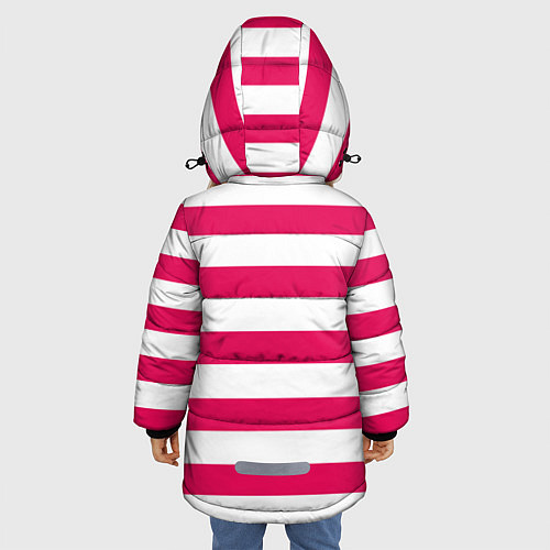Зимняя куртка для девочки Красно белый узор в полоску / 3D-Черный – фото 4