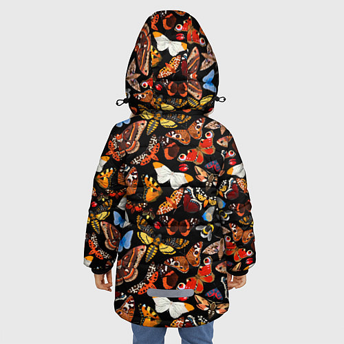 Зимняя куртка для девочки Разноцветные тропические бабочки / 3D-Черный – фото 4