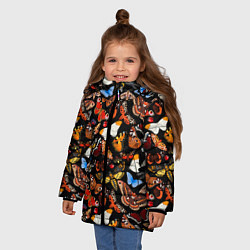 Куртка зимняя для девочки Разноцветные тропические бабочки, цвет: 3D-черный — фото 2