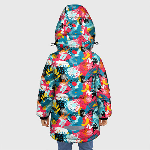 Зимняя куртка для девочки Тропический цветной узор / 3D-Светло-серый – фото 4