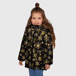 Куртка зимняя для девочки Россыпи золотых снежинок, цвет: 3D-черный — фото 2