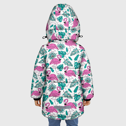 Зимняя куртка для девочки Тропический розовый фламинго / 3D-Светло-серый – фото 4