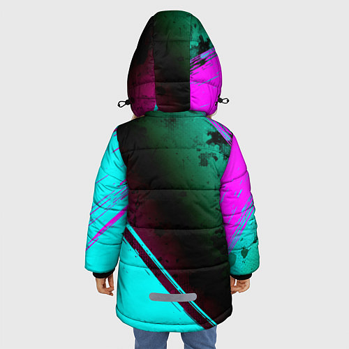 Зимняя куртка для девочки Елена и неоновый герб России вертикально / 3D-Черный – фото 4
