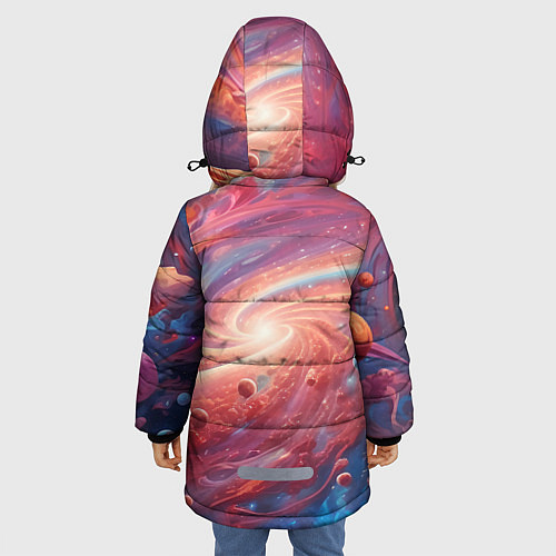 Зимняя куртка для девочки Галактика в спирали / 3D-Красный – фото 4