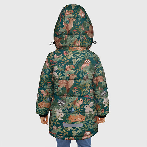 Зимняя куртка для девочки Goblincore - лес зверей / 3D-Красный – фото 4
